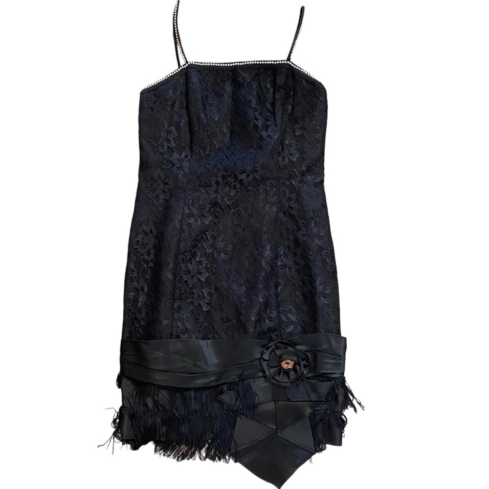 Vintage 90s Steppin Out Pearl Lace Black Mini Dress Womens 9 Medium